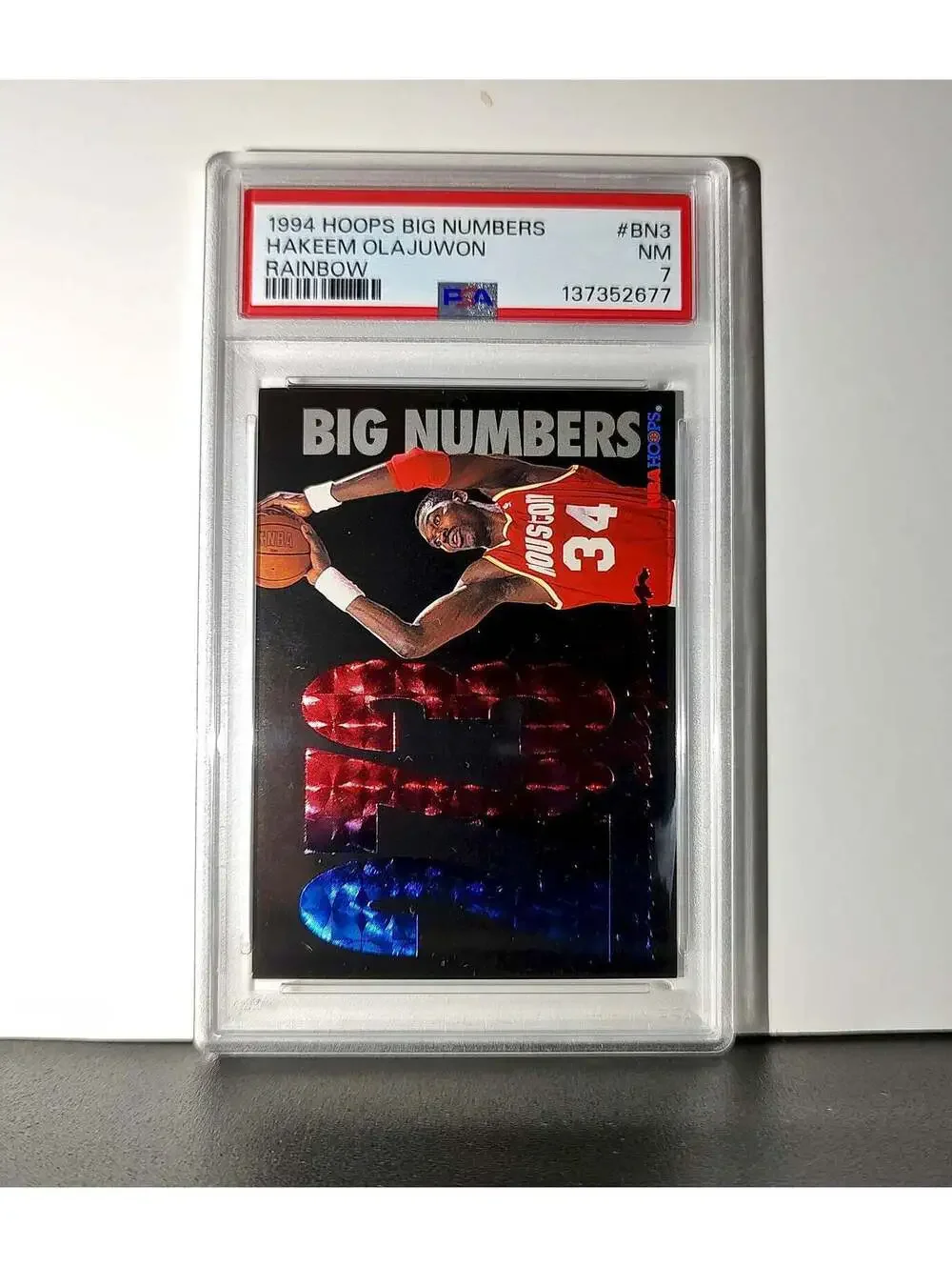 Hakeem Olajuwon 1994 NBA Hoops Big Numbers #BN3 Rainbow PSA 7 NM